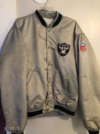 Vintage Oakland Raiders Starter Bomber Jacket Silver Satin Sz XL RARE NFL NWA 2
