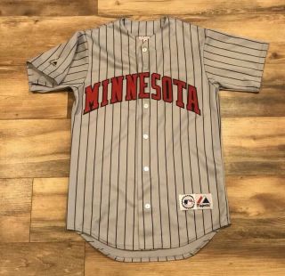 Minnesota Twins Vintage Majestic Gray Pinstripe Mlb Baseball Jersey Small S Euc