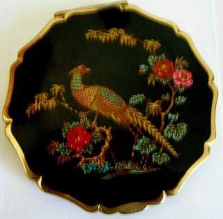 Vintage Stratton Pheasant Black Enameled 50s - 60s Compact From Owner