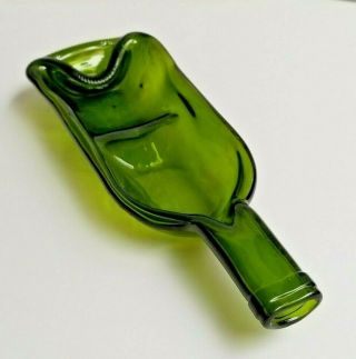 Slumped Melted Olive Green Glass Bottle Spoon Rest Ashtray Double Dish 12 "