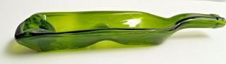 Slumped Melted Olive Green Glass Bottle Spoon Rest Ashtray Double Dish 12 