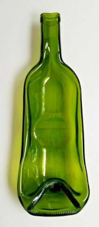 Slumped Melted Olive Green Glass Bottle Spoon Rest Ashtray Double Dish 12 