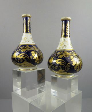Pair Antique Regency C.  1820 Derby Porcelain Perfume Scent Bottles