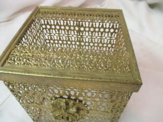 Vintage gold gilt filigree Tissue Box Holder Applied Flower Hollywood Regency 2