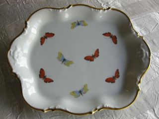 Vintage Porcelain Vanity Dresser Tray Butterflies Handles Limoges France 8 3/4 "