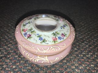 Victorian Enameled Milk Glass Hair Reciever Hp Floral & Scroll Pink