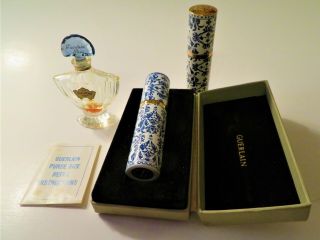 Vintage 3 " Guerlain Shalimar Glass Perfume Bottle,  2 Empty Purse Spray W/ Box