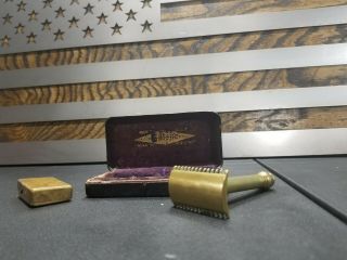 Vintage Gillette Gold Comb 3 Piece Razor With Case