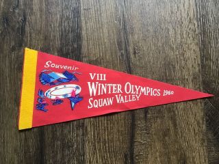 1960 Viii Winter Olympic Games Squaw Valley Ca Red Felt Pennant Olympics Sport