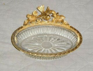 Matson Ormolu Regency Gold Plate & Glass Insert Soap/trinket Dish W/birds K648