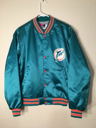 Vintage 80s 90s Miami Dolphins Satin Jacket Large Nfl Marino Made Usa Football