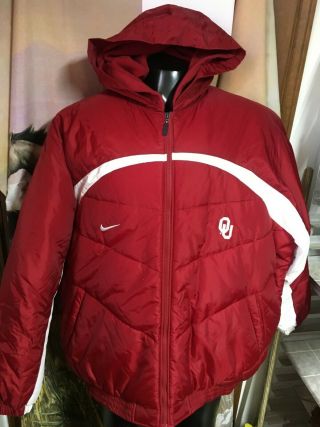 Nike Team Ou Oklahoma Sooners Red Puffer Zip Coat Parka Jacket Men Big 2xl Xxl