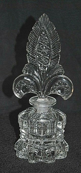 Vintage Heavy Lead Cut Crystal Perfume Bottle With Arrow Topper