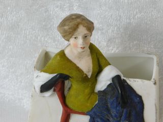 Vtg Schafer Vater German Woman Victorian Beauty Bisque Figurine Hatpin Holder 3