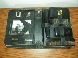 Vintage Mens Grooming Travel Kit Leather Toiletries Case Leather Case