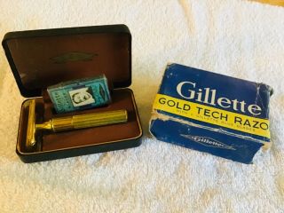 Vintage Gillette Gold Tech Razor,  Other & Blades,  - Opened - Empty Boxes