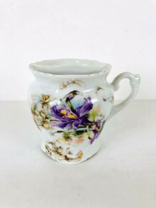 Vintage Mustache Shaving Mug Cup Porcelain Hand Painted Floral Purple Iris Gilt