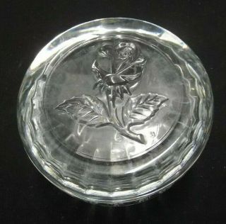 Vintage Italy Rose Clear Glass Embossed Ribbed Trinket Jewelry Box Jar 30 W/lid