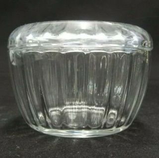 VINTAGE ITALY ROSE CLEAR GLASS EMBOSSED RIBBED TRINKET JEWELRY BOX JAR 30 W/LID 2