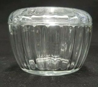 VINTAGE ITALY ROSE CLEAR GLASS EMBOSSED RIBBED TRINKET JEWELRY BOX JAR 30 W/LID 3