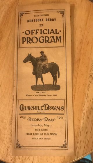 1943 Kentucky Derby Churchill Downs Horse Racing Program With Tickets