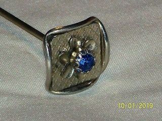 Vintage 10kt White Gold With Blue Stone Set In Center Hat Pins,  Stick Pins 2