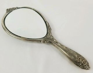 Vintage Silver Plated Vanity Hand Mirror Ornate Victorian Art Nouveau