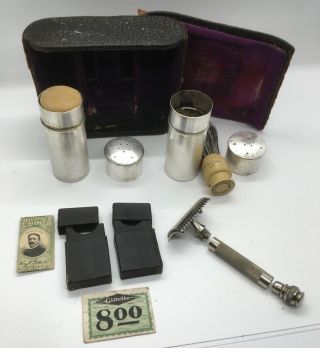 Vintage Gillette Shaving Razor Set: Silver Combo With Case,  Early 1900 