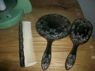 Vintage Wm Rogers And Sons Silver Plate Vanity Hand Mirror Comb Brush Set
