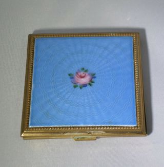 Vintage Evans Enameled And Hand Painted Guilloche Powder Compact W/rose