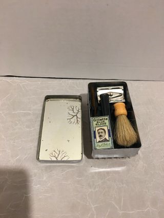 Vintage Travel Shaving Kit Leather Case Glllette