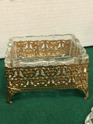 Vintage Gold Ormolu Jewelry Box With Glass Insert And The Lid 3