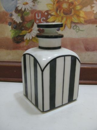 Art Deco Milk Glass Vanity Perfume Bottle White Black Trim Marshall Field Vntge