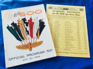 Indianapolis Indy 500 Vintage 1956 Official Race Program With Lineup
