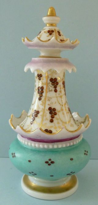Antique Gilt Porcelain Perfume Scent Bottle Grape Flowers Stopper Japanese Style