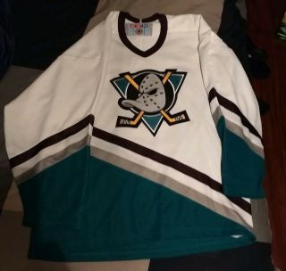 Vintage Anaheim Mighty Ducks Ccm Nhl Hockey Jersey Size Large Men’s White Teal