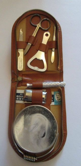Vintage Sheffield Travel Shaving Grooming Kit Leather Case England