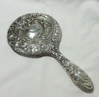 Antique English Sterling Silver Round Hand Mirror