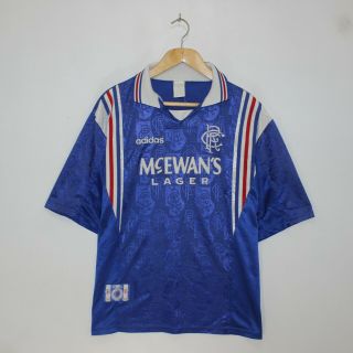 Vintage 90s Glasgow Rangers Adidas Soccer Football Jersey Size Large 1996 - 1997