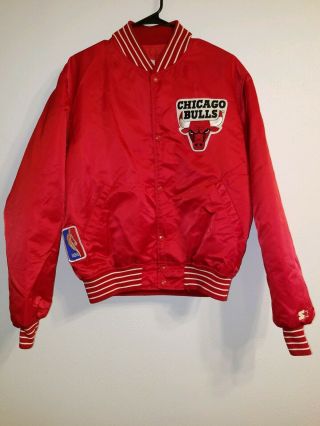 Vtg 80s Starter Nba Chicago Bulls Red Satin Old School Button Down Jacket Large