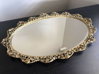 Large Vanity Mirror Perfume Tray Roses Art Matson Hollywood Regency Glam Signed