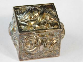 Atq Victorian Repousse Silver Plate Rose Flower Trinket Pill Box