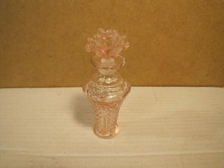 Collectible Pink Glass Perfume Bottle With Rose Stopper
