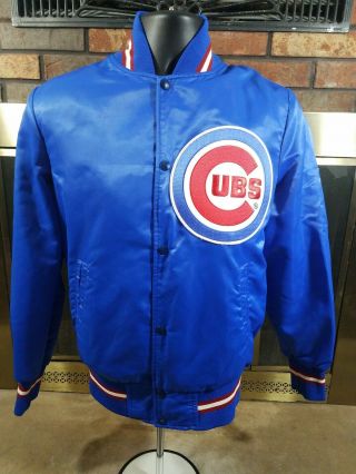 Vintage Chicago Cubs Mlb Baseball Satin Snap Jacket Mens Medium Blue 7 Red
