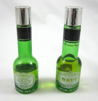 Faberge Brut For Men 2 Mini Miniature Bottles Aftershave Lotion 3/8 Fluid Ounces