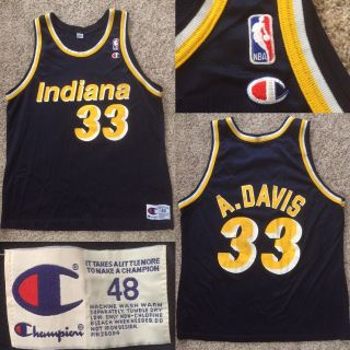 Vtg 90s Champion Indiana Pacers Antonio Davis 33 Basketball Jersey Sz 48 Xl Ad