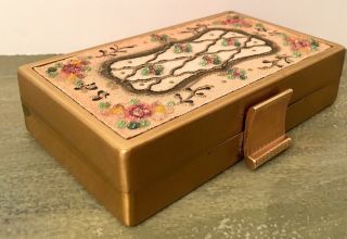 Vintage Elgin American Powder Compact Cosmetic Case Box Gold Floral