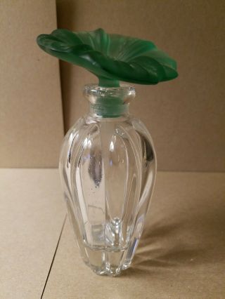 Perfume - Heavy Clear Ribbed Bottle,  Frosted Green Flower Stopper 5 3/4 ".