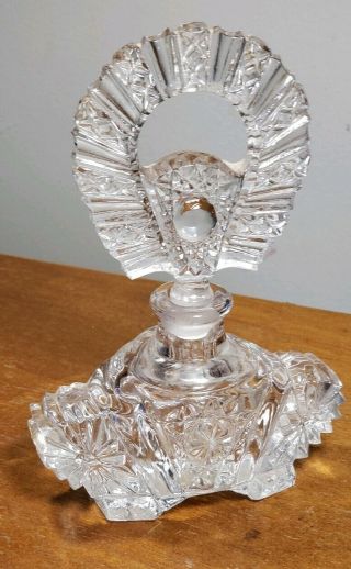 Vintage Irice Brand Clear Crystal Perfume Bottle With Ornate Glass Topper 1