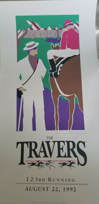 " Travers Paddock 1992 " Greg Montgomery Poster Signed 123rd Running Saratoga